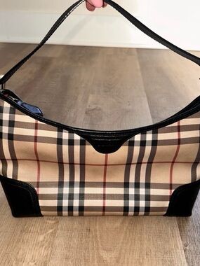 Burberry Beige Check Shoulder Bag with Black Trim
